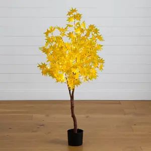 4' Pre-Lit Yellow Autumn Maple Artifical Fall Tree with 150 Warm White LED Lights