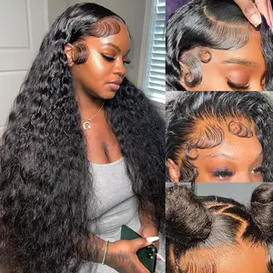 Deep Wave Lace Front Wigs Human Hair 180 Density 13x6 HD Lace Frontal Wigs Human Hair Pre Plucked Deep Curly Glueless Wigs Human Hair for Women Natural Black coriianabeauty raw