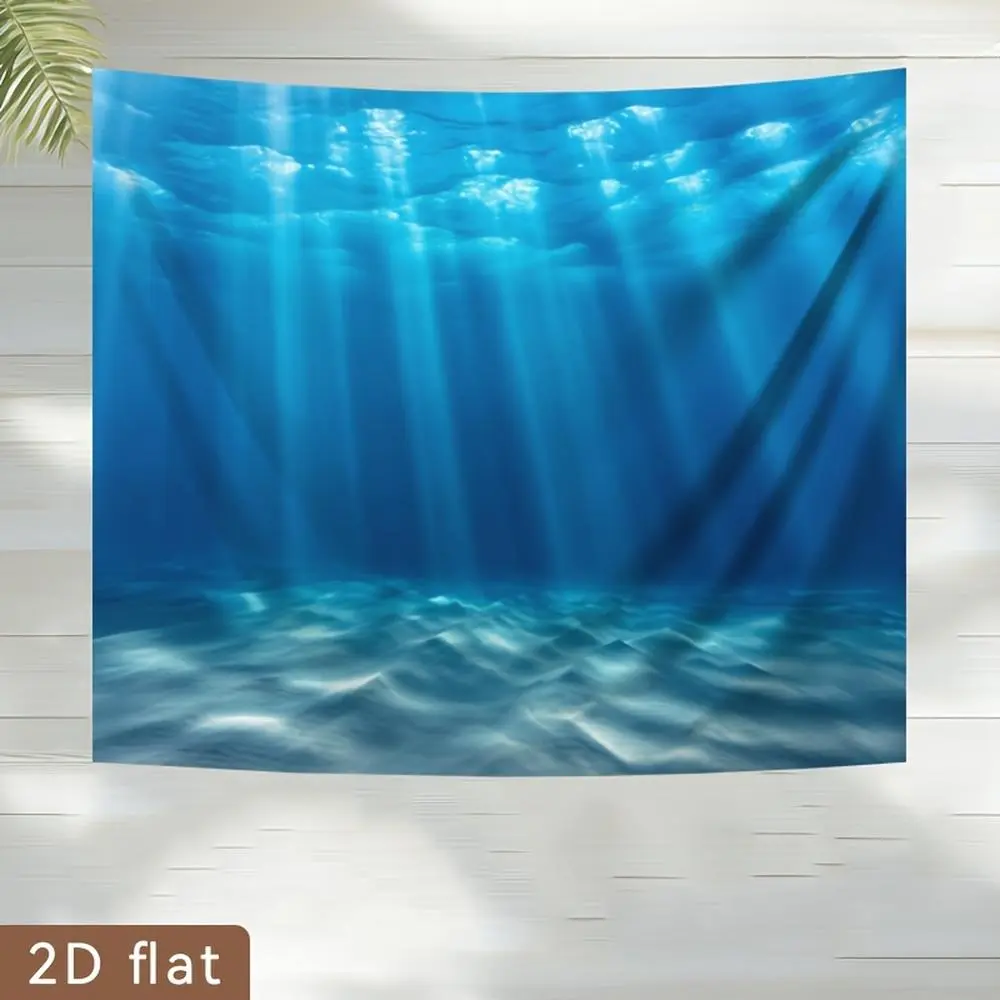 2D Flat Banner Polyester Photography Backdrop Sheet - Soft, Lightweight, Foldable, Machine Washable, HD Digitally Printed Deep Blue Underwater Ocean Sunbeams Sandy Seabed Cloth for Indoor Studio Video, Product Photography