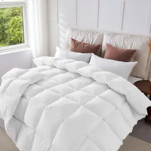 Twin Size Feather Down Comforter - All Season White Duvet Insert, Lightweight Box Stitched, Breathable, Soft Quiet Hotel Style with 8 Tabs(68" x 90")