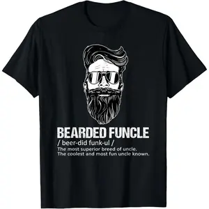 100% Cotton  Unisex Family Collection T-Shirts Bearded Funcle Coolest Shirt Funny Uncle Definition T-Shirt