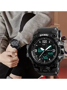 Men's Skmei Dual Display Tough Man Watch, Timer Alarm Multi-Function Outdoor Commute Street Style, Round Analog-Digital Face, Waterproof Wrist Watch