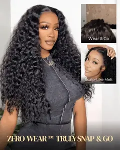Arabella High Quality Wig 13x6 HD Lace Glueless Wig Water Wave With Drawstring Natural Black 100% Human Hair Wig
