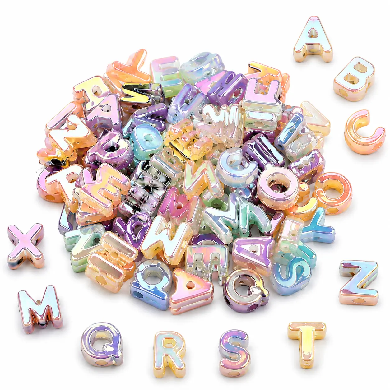 30-Piece Iridescent Acrylic Letter Bead Mix, Colorful A-Z Alphabet Charms for DIY Name Bracelets, Necklaces, Keychains, Phone Straps, Bag Charms and Personalized Jewelry Making Supplies(Includes beads only) making accessory