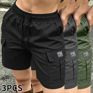 Set of 3: women’s summer casual cargo shorts featuring an elastic drawstring waist that can be adjusted and multiple pockets; suitable for everyday wear and leisure activities—summer shorts, women’s cargo shorts.summervibes