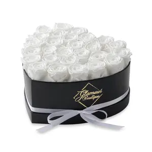 Immortal Love Black Heart | 27 White Roses Box Decor