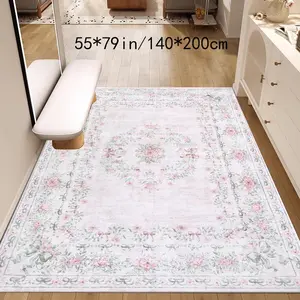 Bohemian Style Velvet Carpet, Waterproof Non-Slip Cleanable Rug, Durable Mat for Door Kitchen Living Room Bedroom