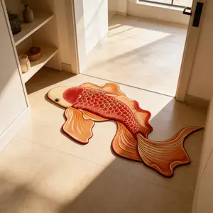 Creative Koi Fish Pattern Print Rug, Soft Plush Carpet for Living Room, Decorative Rug, Modern Bedroom Decor, Home Decoration for Bedside, Sofa, Hallway, Fluffy Bedroom Rug, Fluffy Rugs