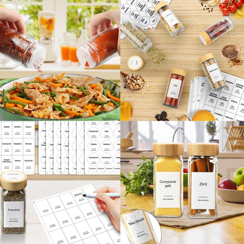 Spice Label Sticker, 398pcs/14 Sheets Waterproof Oil & Tear Resistant Spice Sticker, Including Square Round Preprinted Spice Label & Blank, Date Labels, Adhesive Stickers