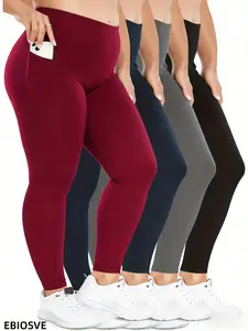 4 Pairs Women's High-Waisted Yoga Leggings Plus-size Yoga Pants with Pockets, All Season Style, Comfortable, Tight-fitting, Warm, with Great Elasticity, Sports Leggings, Base Layer Pants, Running Gear, Sleek Design, Opaque Fabric