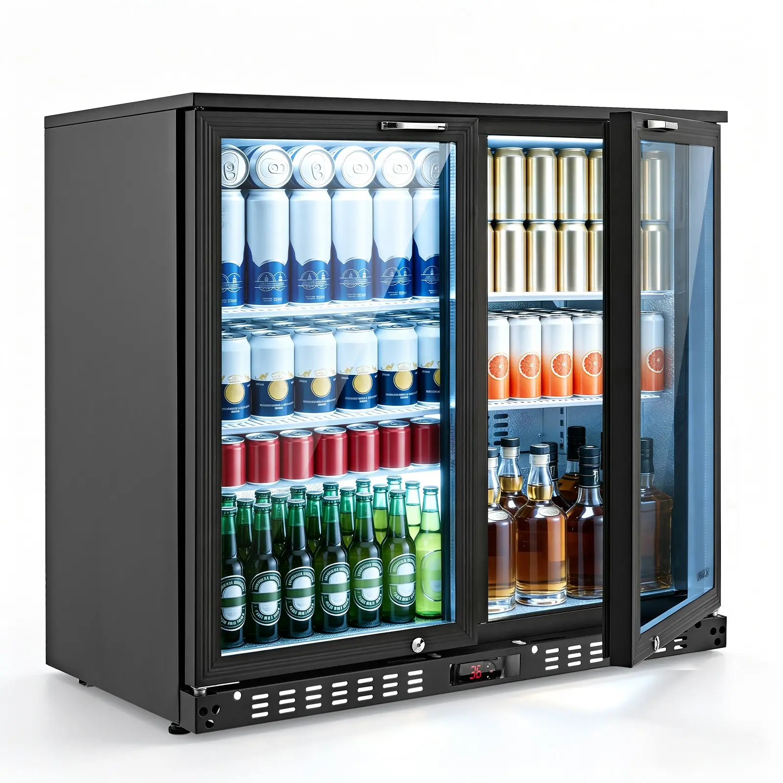【Summerfinds】VEVOR 7.4 Cu.Ft Commercial Back Bar Cooler, 2 Glass Doors Under Counter Fridge for Restaurants, 115v, LED Lighting, Shelves, Low-E Glass, Holds 105 lbs, 35 x 20 x 33 in, 44 lbs Capacity for Beer, Soda, Ac 115V / 60 Hz, Fast Cooling, Comme, Ba