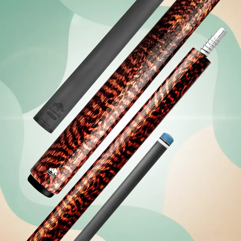 Rhino RETRO Snakewood-Inspired Wrapless Carbon Fiber Pool Cue with Time Crystal Tip, Pro Taper Shaft, Stainless 3/8-8 Joint, Weight-Adjustable
