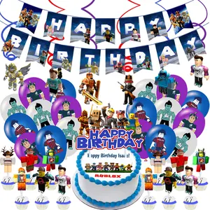 The Roblox Virtual World-themed birthday party decoration kit includes banners, spiral banners, balloons, and more.Complete Set