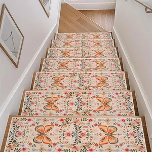 10pc Set Butterfly Floral Stair Carpet, Stylish Non-Slip Indoor Outdoor Stair Mat, Soft Decoration for Living Room & Garden