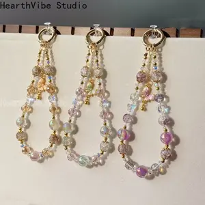 New Colorful Crystal Pendant Anti-Lost Water Cup Hanger Keychain Earphone Teardrop Bead Camera Chain