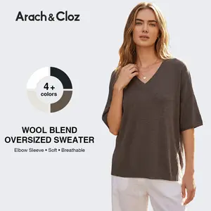 Arach&Cloz Women's Wool Blend Elbow Sleeve Summer Oversized Casual Sweater2026