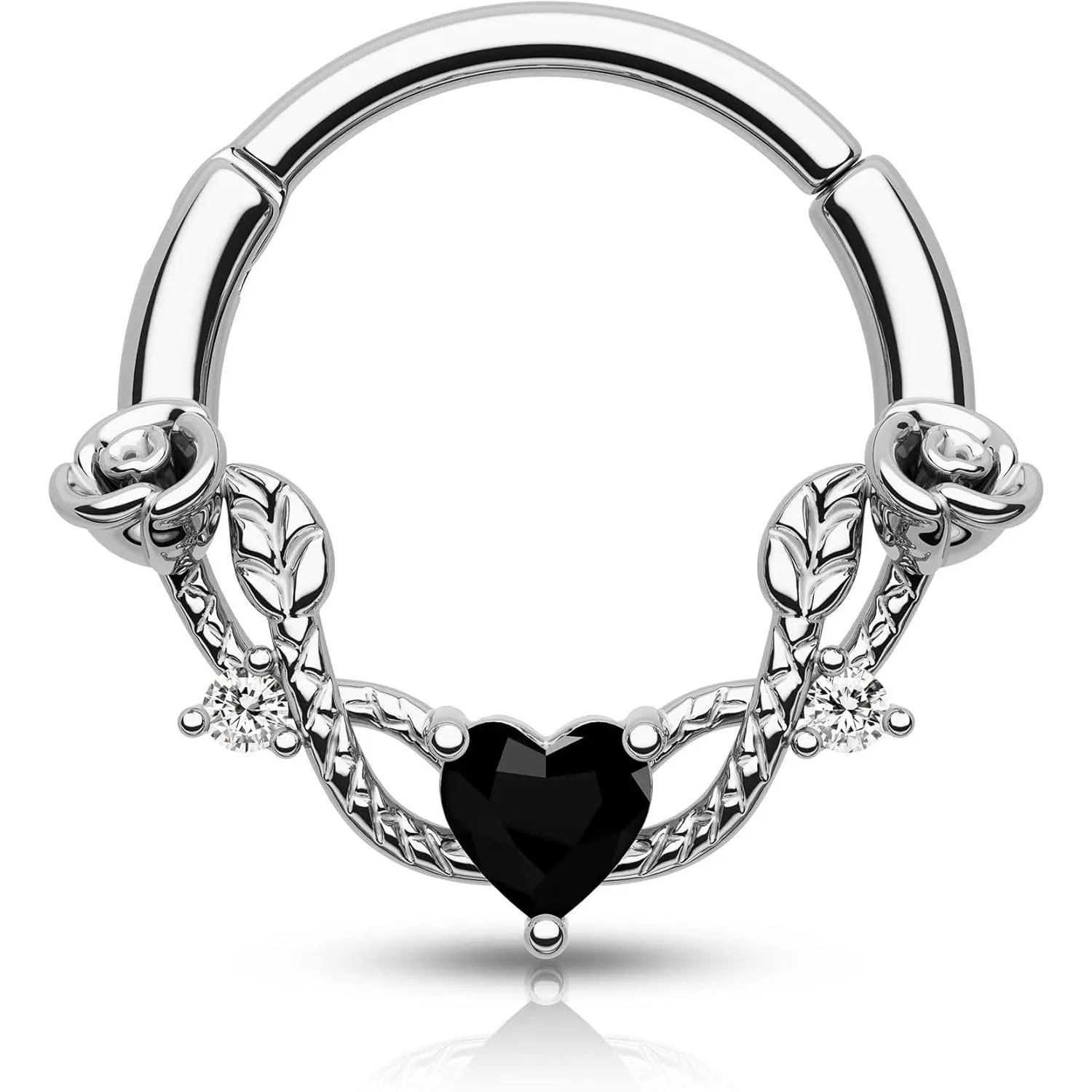 Rose Septum Ring 16G Hinged Segment Rings 316L Stainless Steel Daith Earrings Heart CZ Septum Daith Helix Cartilage Piercing  Piercing