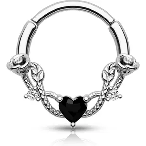 Rose Septum Ring 16G Hinged Segment Rings 316L Stainless Steel Daith Earrings Heart CZ Septum Daith Helix Cartilage Piercing  Piercing