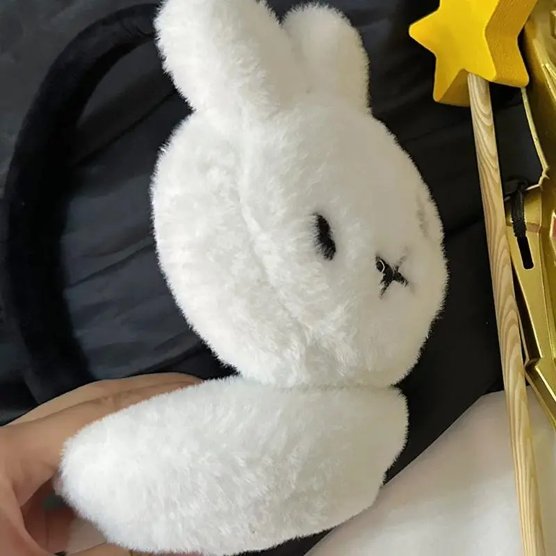 Cute Bunny-head Earmuffs Winter Warmth for Women Portable Cycling Outdoor Use Soft Plush Cold-Proof with Elastic Headband