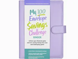 My 100 Envelope Savings Challenge Binder - Includes 300 Pre-numbered Plastic Envelopes & Reusable Tracker Cards for Savings Goals with Notebook and Pencils