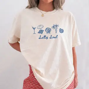 ChicCotton Salty Soul Summer Comfort Colors Shirt, Summer Vacation T-shirt, Vintage Beach Graphic Tee, Funny Girly Clothing