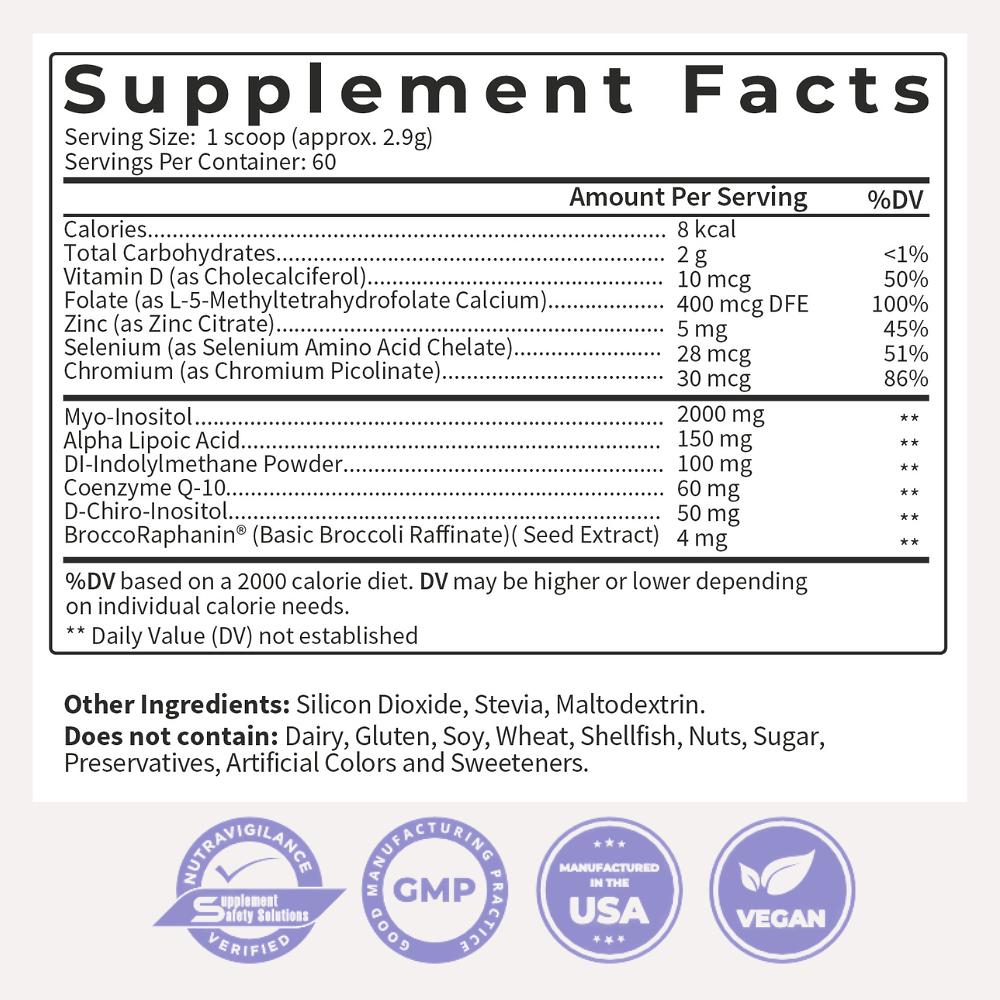 Happy V Ovarian Support Powder - Daily Supplement for Hormonal Balance & Estrogen Metabolism - 60 Servings - Healthcare Formula for PCOS & Acne