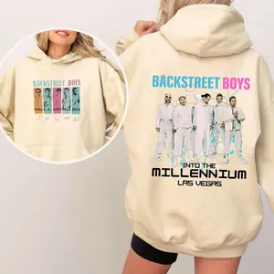 Backstreet Boys Millennium Tour 2 Sided Graphic Hoodie Fleece Fabric Casual Hooded Sweatshirt Trendy Tops Perfect Gift
