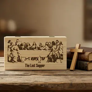 1Pcs Wooden "The Last Supper" Keepsake Box, Natural Wood Engraved Religious Storage Case, Christian Art Print Decorative Box, Jewelry & Trinket Organizer, Ideal Gift for Easter, Christmas & Catholic Home