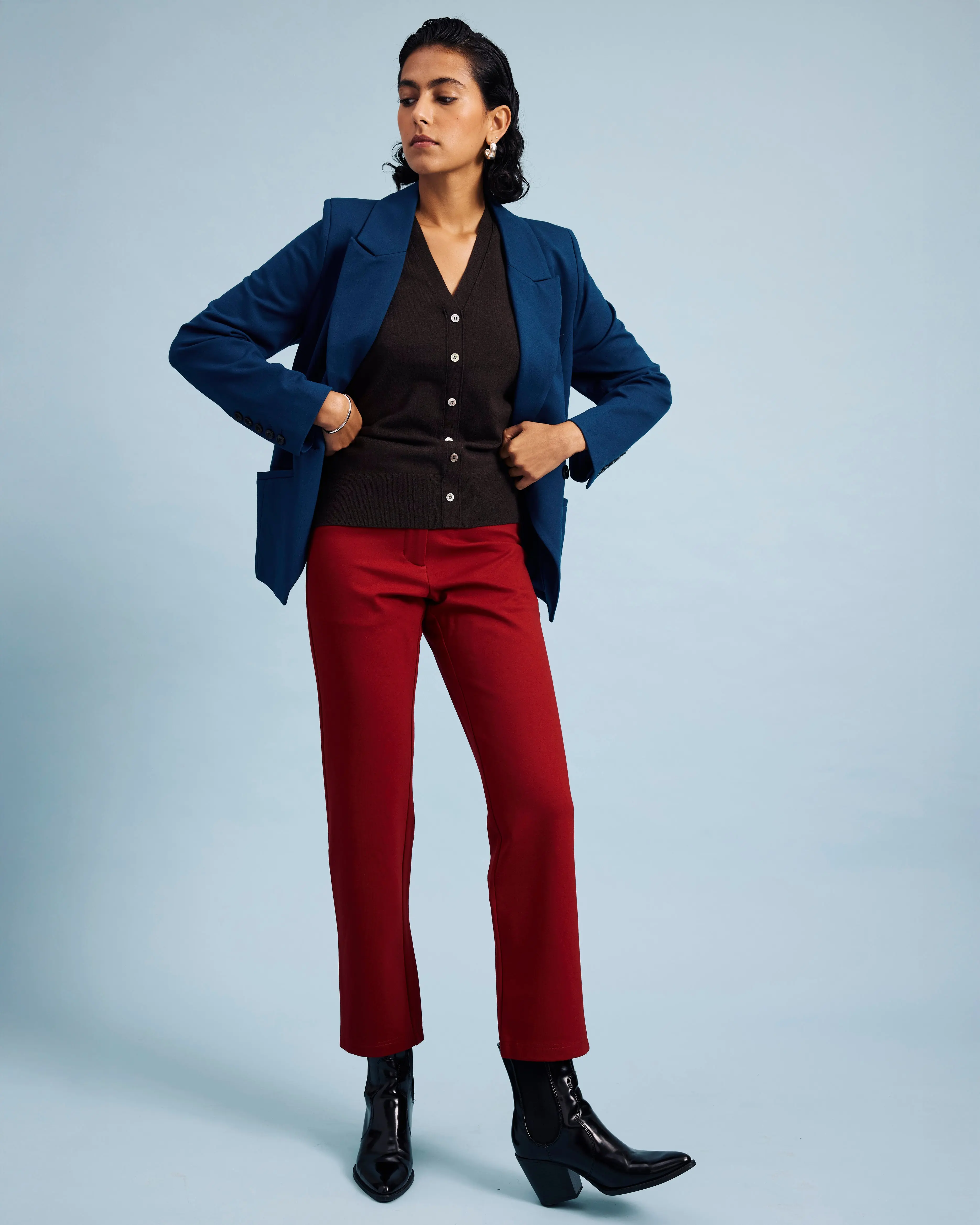 Women's Basic Garnet Ponte Knit Cigarette-Style Work Pants - Comfortable Fit, 29.5" Inseam, Extra Legroom for Sweater Pairing, Bottoms, Classic Cut