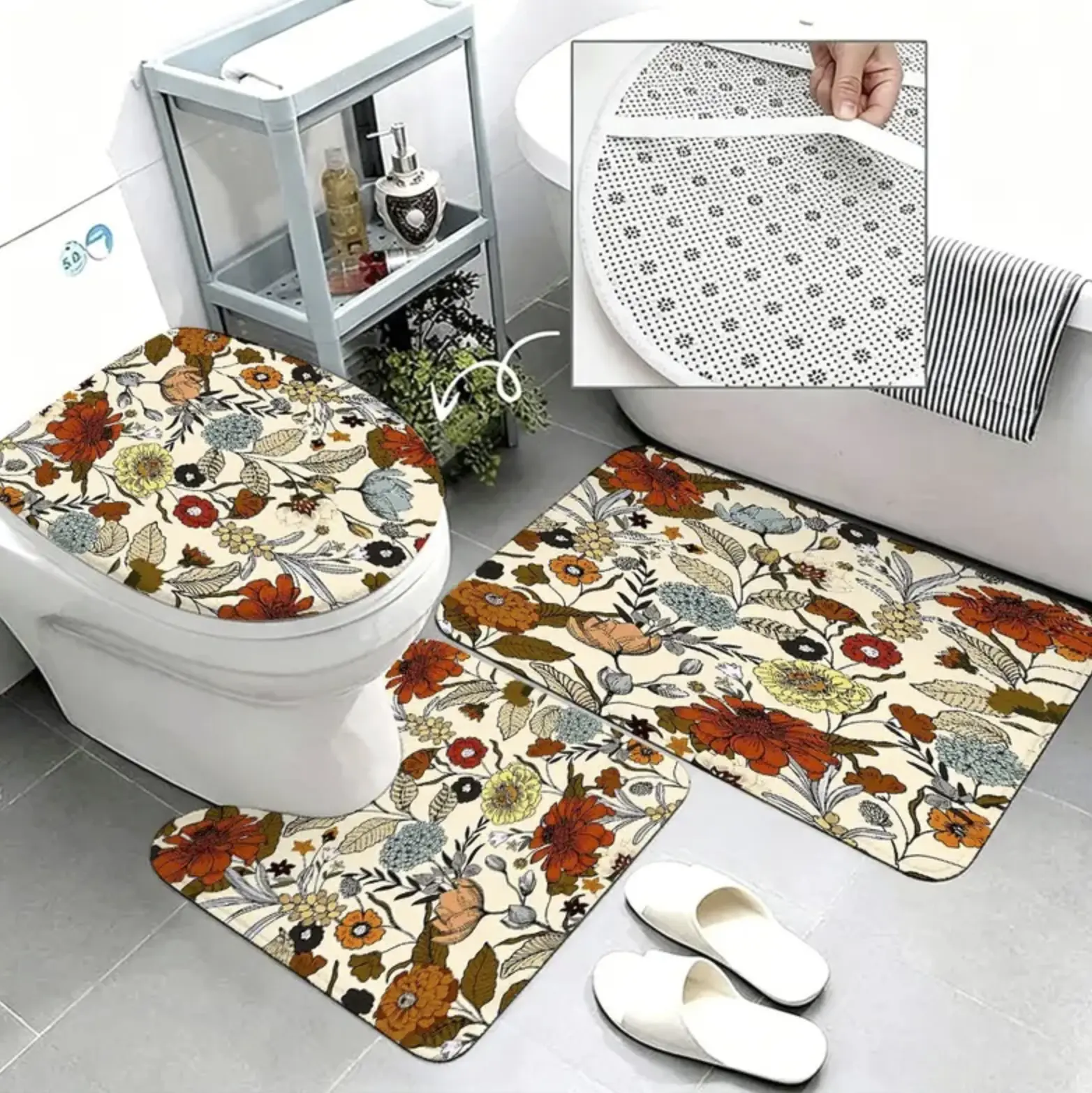 4pcs Boho Floral Shower Curtain Set, Bathroom Curtains, Thicker Softer Fabric, Vintage Wildflower Bathroom Decor, Retro Botanical Style Bath Accessories