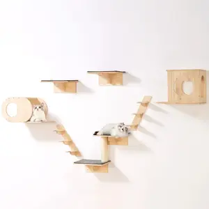 SucceBuy Wall Mounted Cat Shelves Cat Wall Shelves and Perches with Jumping Boards Hammocks & Cat Tree Cat Furniture and Shelves Foldable Interactive Cat Scratching Board Accordion Cat Scratch Board