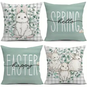 4pcs, Happy Easter Spring Throw Pillow Covers, Hello Spring Cute Bunny Holiday Decor, Suitable Spring Living Room, Bedroom, Sofa and Bed Decoration, Home Decor, Single Sided Printing, No Pillow Core