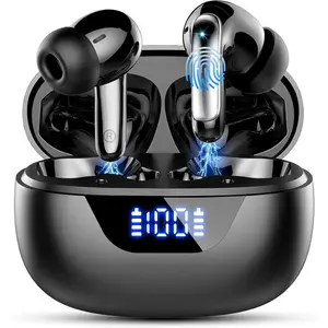 Wireless Earbuds, Bluetooth 5.4 Headphones, ENC Noise Cancelling Mic Ear buds with Stereo Bass, 40H Playtime Earphones , LED Display, IP7 Waterproof in Ear EarBuds for Phone Android iOS Sports, Black