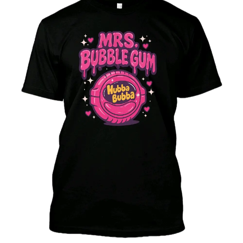 Mrs. Bubblegum Hubba Bubba T-Shirt - Black Tee with Pink Graphic Design for Men and Women