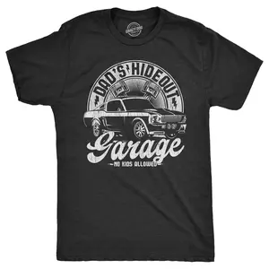 Mens Dads Hideout Garage T Shirt Funny Fathers Day Gift Car Guy Mechanic Tee for Guys Mens Funny T Shirts Cool Vintage Fashion T-Shirt Gift Classic Menswear Dad Joke Apparel for Men Funny Mechanic Short Sleeve Black -