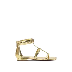 Elusta Flat Sandal in Gold - Women's Stylish Footwear for Summer with Comfort and Nail Care