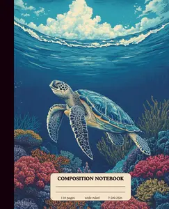 Composition Notebook Wide Ruled: Sea Turtle Coral illustration Vintage Aesthetic Notebook for students teens girls boys teachers, School Notes, ... (110 pages) Front and Back are Soft Cover