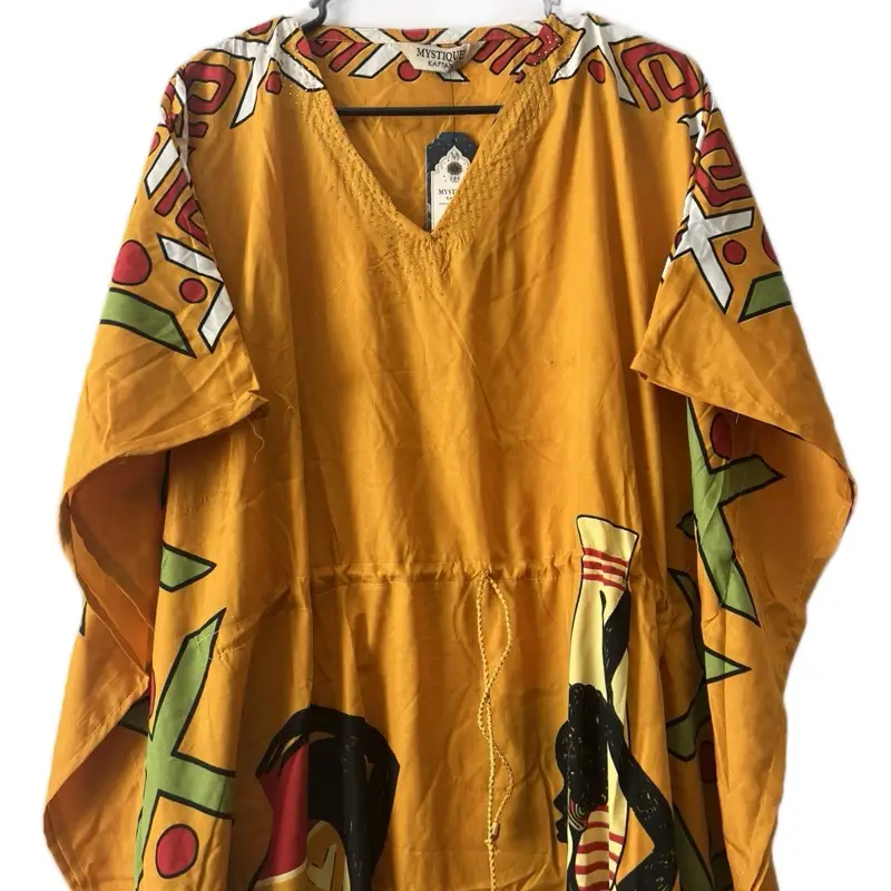 Plus Size Kaftan Dress for Women - Casual Dress with V-Neckline, Floral and Geometric Patterns, Ideal for Spring, Summer, Beach Vacation, Home Wear