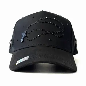 Éxodo 14:14 Caps Fans Black Baseball Cap with Beaded Design and Cross Detail Lightweight and Comfortable