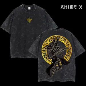 Retro Heavy Limited Monster Card "Dark Magician" Yu-Gi-Oh! Anime Double Printed Vintage Oversized Washed Tee Unisex Oversize Anime Manga Washed Heavyweight Cotton T-shirt, Gift For Anime Fan, Anime Lover