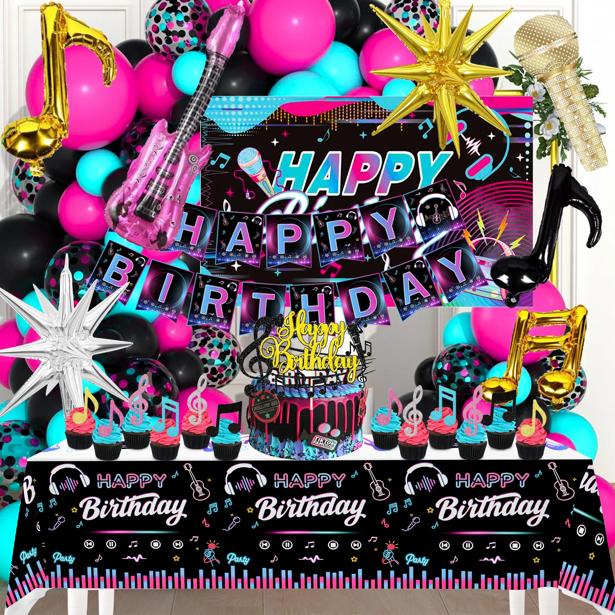 Music Party Supplies, 78pcs Music Birthday Party Decorations Set Including Music Birthday Banner Balloons Cake Topper Music Note Foil Balloon etc Music Party Theme Birthday Decorations