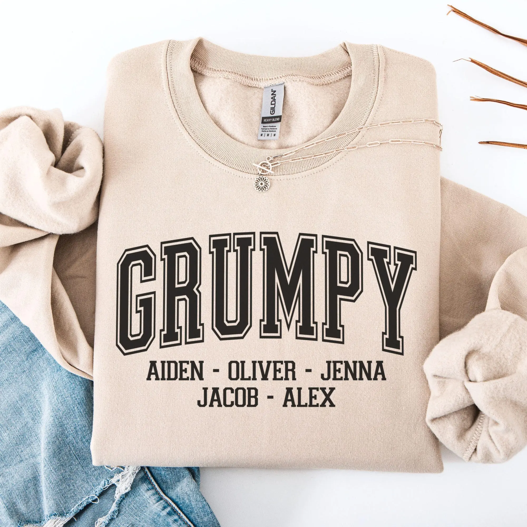 Custom Grumpy Sweatshirt with Grandkids Names, Customized Fathers Day Gift for Grandpa, Personalized Grumpy Pullover