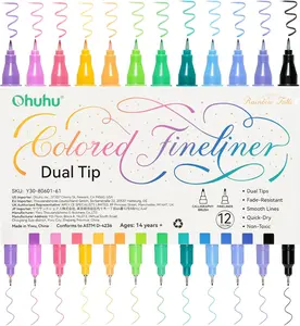 Ohuhu Colored Fineliner Drawing Pens: Brush & Fineliner Dual Tips - 12 Colors - Colored Drawing Pens, Waterproof & Alcohol-proof Brush Micro Pens for Adults Artists & Beginners Drawing Sketching Bullet Journal Outlining Office Class