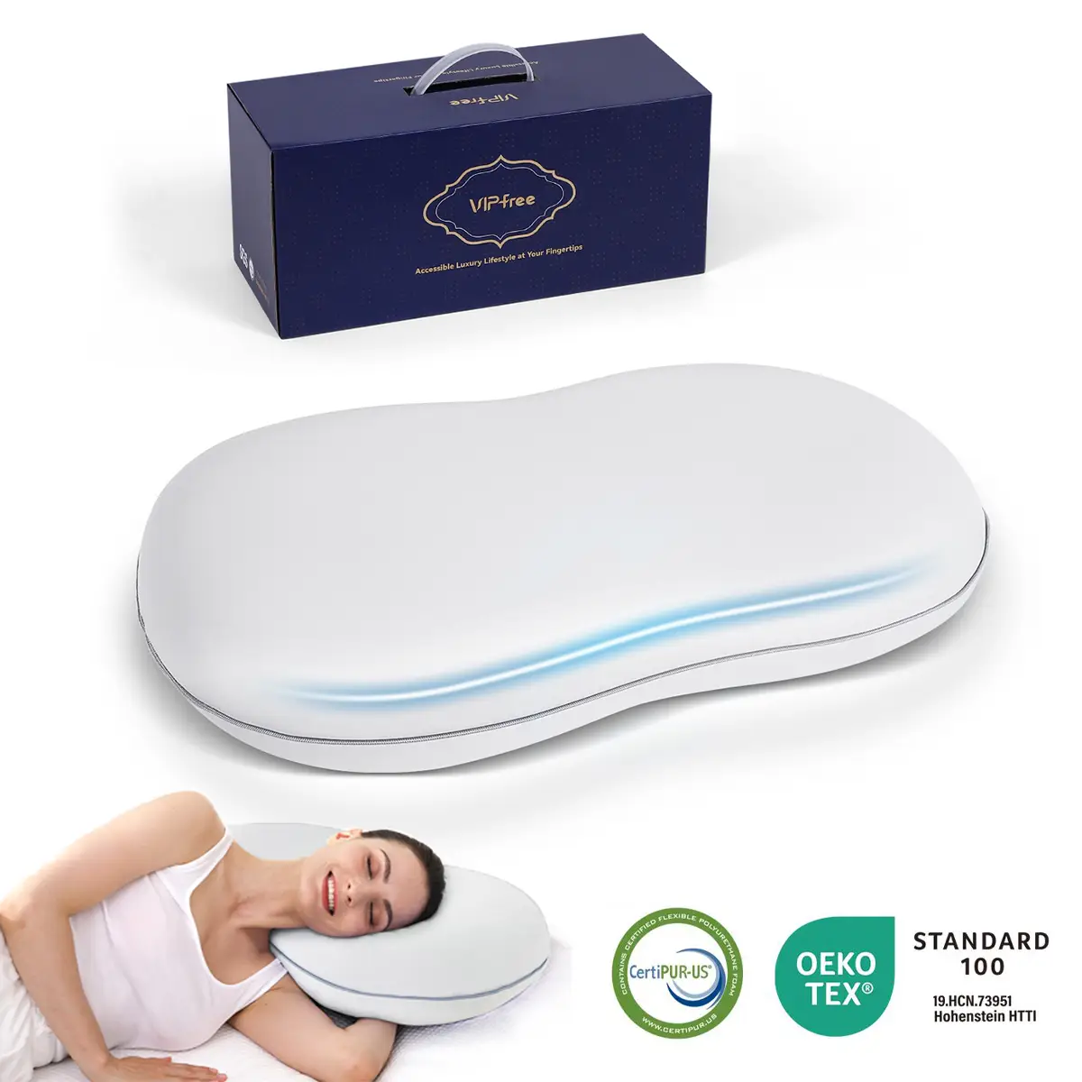 VIPfree Cat Belly Memory Foam Pillow, Ergonomic Neck Support, Contoured Cervical Pillow for Shoulder Pain Relief, Breathable & Soft, Ideal for Side &