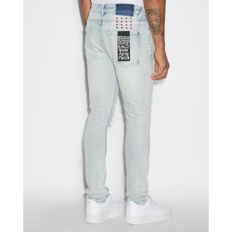 KSUBI VANWINKLE BLUE ICE Menswear Fitted Denim Jeans with Embroidered Logo & Stretch Fabric for All Seasons