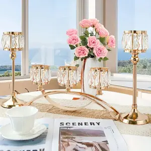 3-Piece Set, 3-Arm Crystal Bowl Tealight Candelabra, Votive Candle Holder, Wedding Centerpiece for Tables, Home Decoration, Crystal Candlesticks