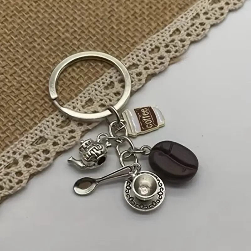 Coffee Barista Keychain with Espresso Bean Tea Kettle Coffee Cup & Spoon Charms High-Quality Materials for Coffee Lovers