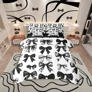 Bow Bedding Set,Black and White Bed in A Bag,Black Bow Tie Comforter Set,with Sheets,Watercolor Bowknot 7 Pieces Bed Set,Bedroom Decor