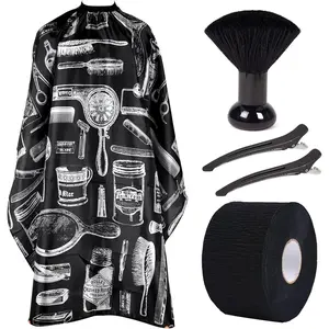 1Set Professional Hair Cutting Apron Set Salon Barber Cape Hair Cutting High Quality Cloth Hair Cutting Apron Salon Barber Accessories (1 x salon barber cape ,1 x neck duster brush, 2 x hair clips,1 X Neck Brush) Haircare Adjustable Handle Heatless