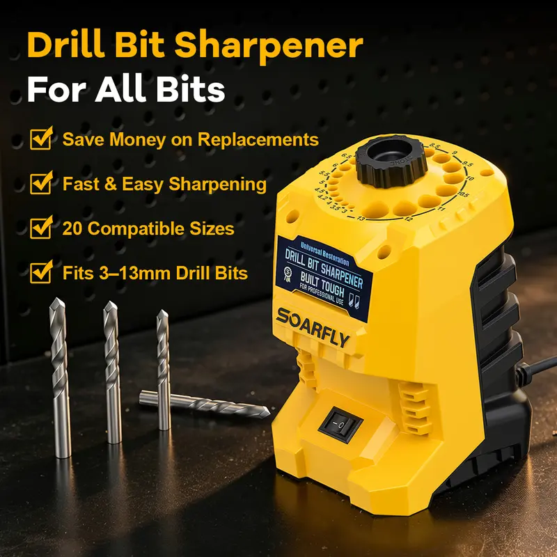 Electric Drill Bit Sharpener, 95W Drill Grinding Machine for 3mm-13mm HSS & Carbon Steel Drill Bits, Automatic Drill Bit Sharpening Tool with Precise Angle Control for Home DIY, Workshop & Professional Use